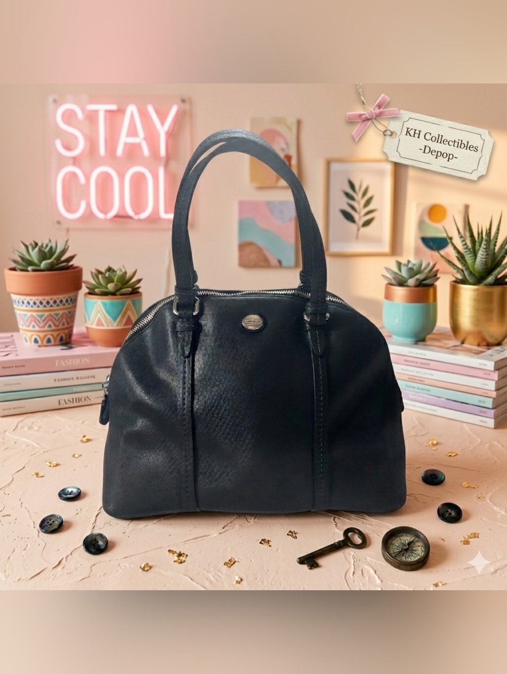 2013 Coach Peyton Black Leather Cora Domed Satchel Bag - F25671